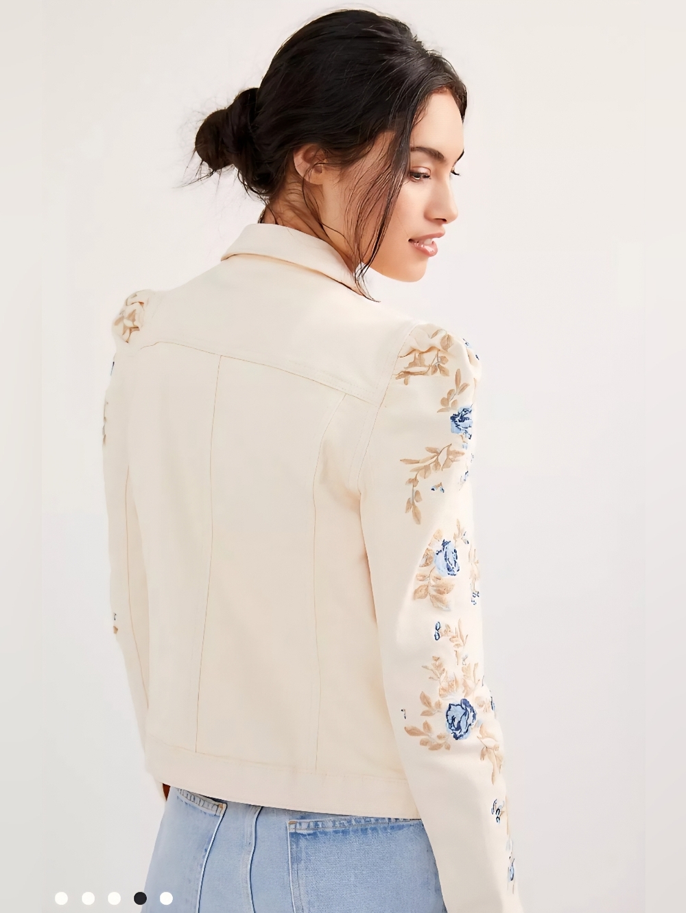 Driftwood Gigi Cream Embroidered Floral Denim Jacket Medium Western Festival - Picture 2 of 8